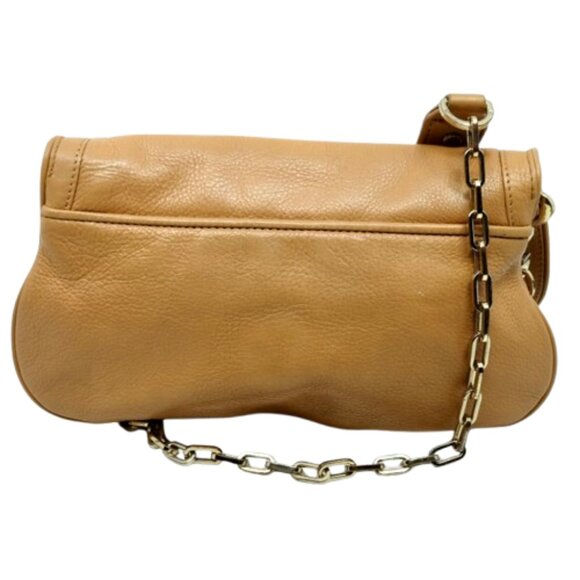 TORY BURCH~Amanda~FLAP GOLD CHAIN CROSSBODY CLUTCH BAG TAN PEBBLED LEATHER - Picture 3 of 7